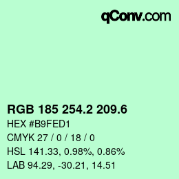 カラーコード: RGB 185 254.2 209.6 | qconv.com