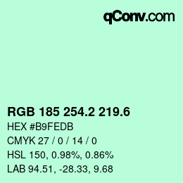 カラーコード: RGB 185 254.2 219.6 | qconv.com