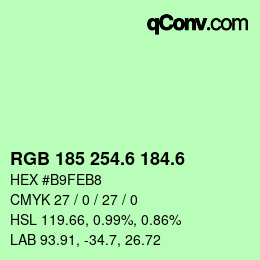 カラーコード: RGB 185 254.6 184.6 | qconv.com