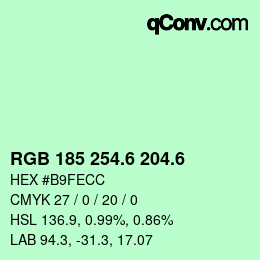 カラーコード: RGB 185 254.6 204.6 | qconv.com