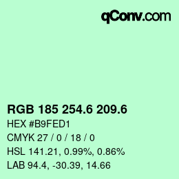 カラーコード: RGB 185 254.6 209.6 | qconv.com