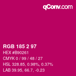 Color code: RGB 185 2 97 | qconv.com