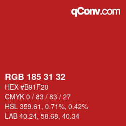Color code: RGB 185 31 32 | qconv.com