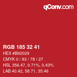 Color code: RGB 185 32 41 | qconv.com