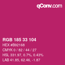 Color code: RGB 185 33 104 | qconv.com