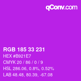 Color code: RGB 185 33 231 | qconv.com