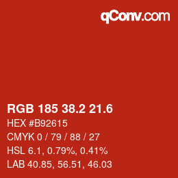 カラーコード: RGB 185 38.2 21.6 | qconv.com