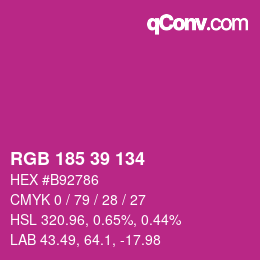 颜色代码: RGB 185 39 134 | qconv.com