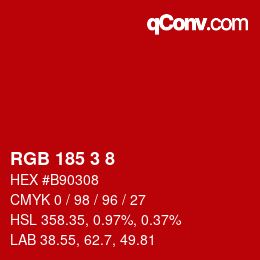 Código de color: RGB 185 3 8 | qconv.com