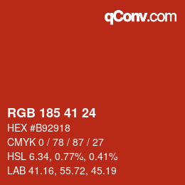 Color code: RGB 185 41 24 | qconv.com