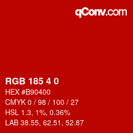 Color code: RGB 185 4 0 | qconv.com