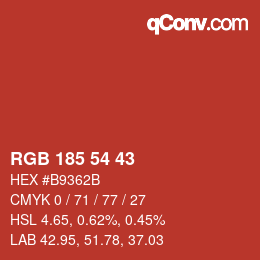 Color code: RGB 185 54 43 | qconv.com