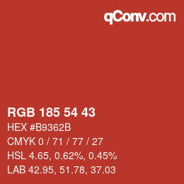 Color code: RGB 185 54 43 | qconv.com