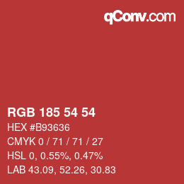 Color code: RGB 185 54 54 | qconv.com