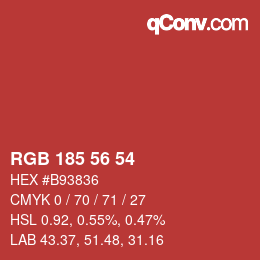 Color code: RGB 185 56 54 | qconv.com