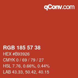 Color code: RGB 185 57 38 | qconv.com