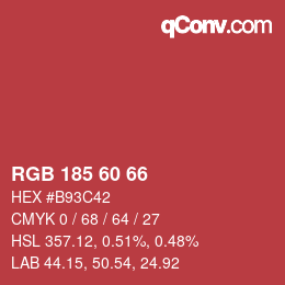 颜色代码: RGB 185 60 66 | qconv.com