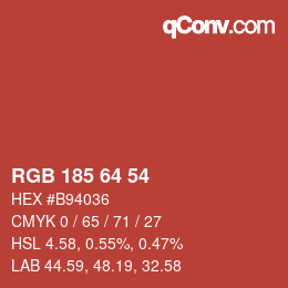 Color code: RGB 185 64 54 | qconv.com