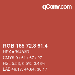カラーコード: RGB 185 72.8 61.4 | qconv.com