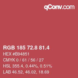 カラーコード: RGB 185 72.8 81.4 | qconv.com