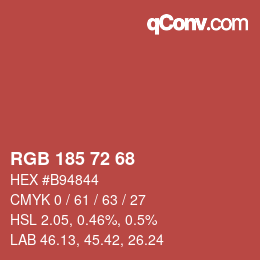 Color code: RGB 185 72 68 | qconv.com