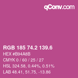 カラーコード: RGB 185 74.2 139.6 | qconv.com