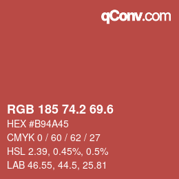 カラーコード: RGB 185 74.2 69.6 | qconv.com