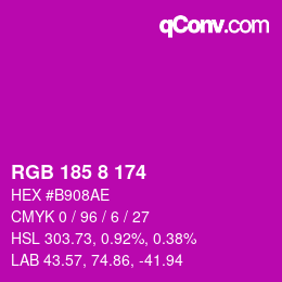 カラーコード: RGB 185 8 174 | qconv.com