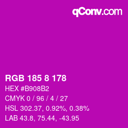Color code: RGB 185 8 178 | qconv.com