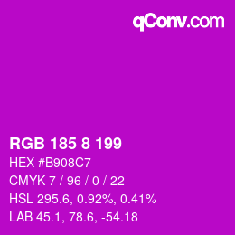 Color code: RGB 185 8 199 | qconv.com