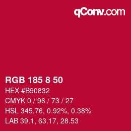 Color code: RGB 185 8 50 | qconv.com