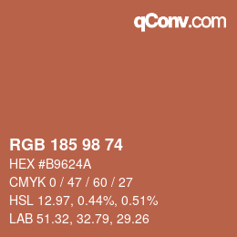 Color code: RGB 185 98 74 | qconv.com