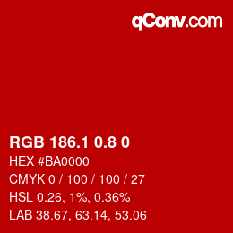 Color code: RGB 186.1 0.8 0 | qconv.com