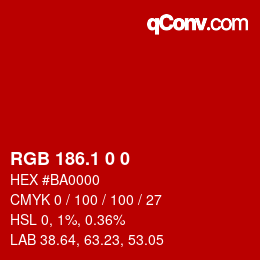 カラーコード: RGB 186.1 0 0 | qconv.com