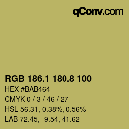 カラーコード: RGB 186.1 180.8 100 | qconv.com