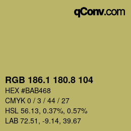 カラーコード: RGB 186.1 180.8 104 | qconv.com