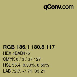 Color code: RGB 186.1 180.8 117 | qconv.com