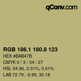 Color code: RGB 186.1 180.8 123 | qconv.com