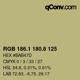 Color code: RGB 186.1 180.8 125 | qconv.com