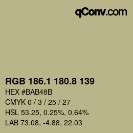 カラーコード: RGB 186.1 180.8 139 | qconv.com