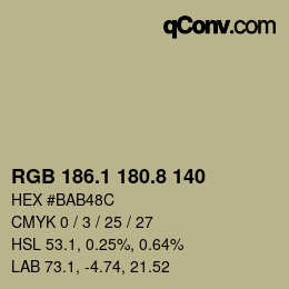 カラーコード: RGB 186.1 180.8 140 | qconv.com