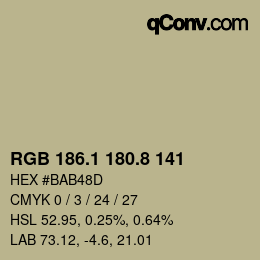 Color code: RGB 186.1 180.8 141 | qconv.com
