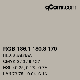 カラーコード: RGB 186.1 180.8 170 | qconv.com