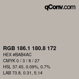 Farbcode: RGB 186.1 180.8 172 | qconv.com