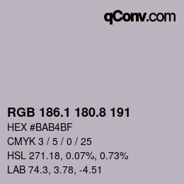 Color code: RGB 186.1 180.8 191 | qconv.com