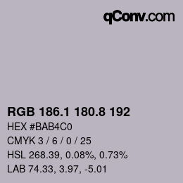 Color code: RGB 186.1 180.8 192 | qconv.com