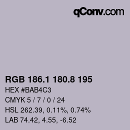 カラーコード: RGB 186.1 180.8 195 | qconv.com