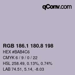 Farbcode: RGB 186.1 180.8 198 | qconv.com