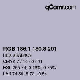 Color code: RGB 186.1 180.8 201 | qconv.com