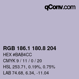 カラーコード: RGB 186.1 180.8 204 | qconv.com